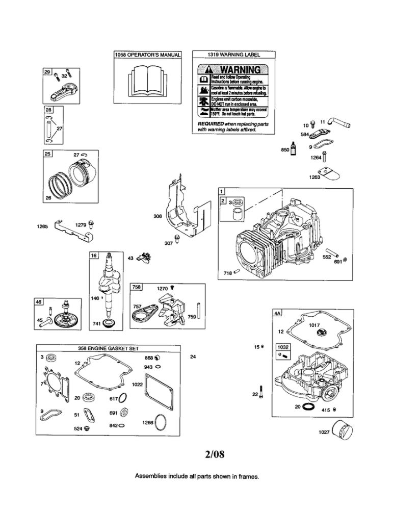 Cyl/Sump/Crankshaft Diagram and Parts List for 331800-0036-E1  Briggs and Stratton Engine
